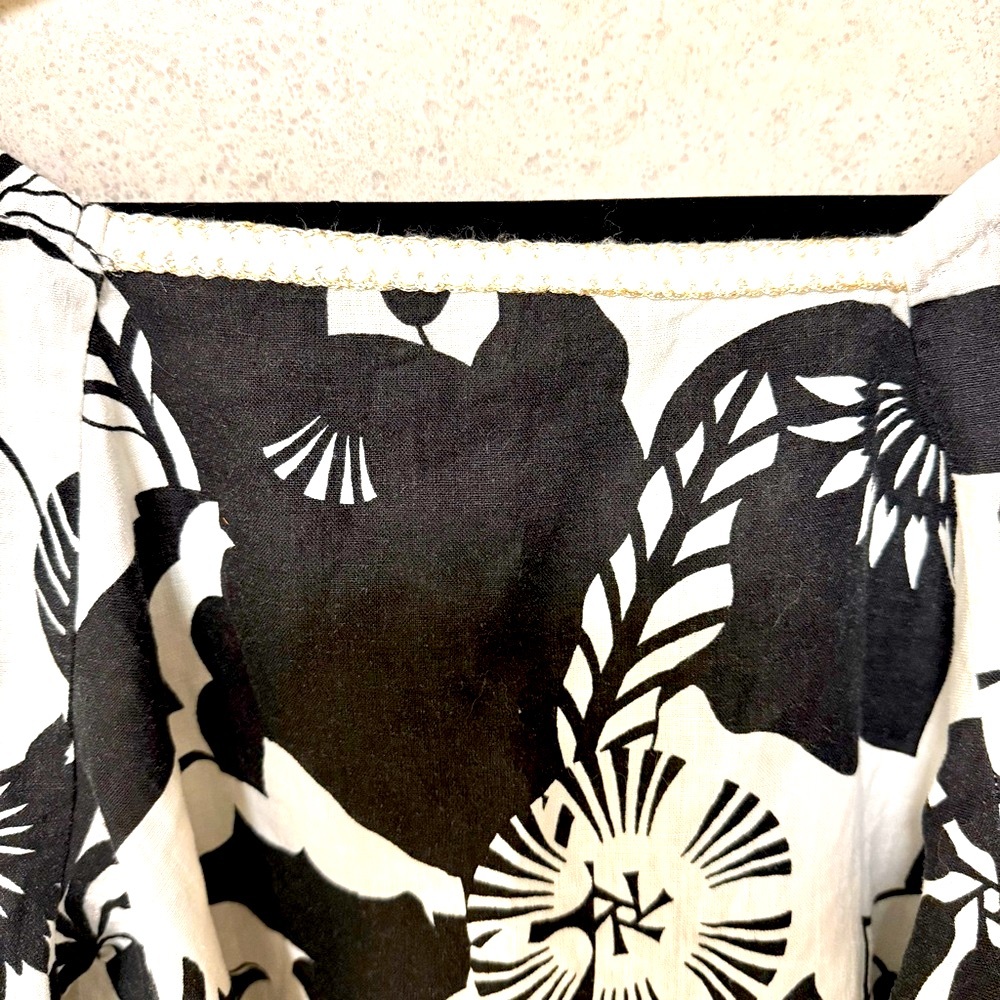 NICOLE MILLER MEDIUM WOMENS LINEN BLACK WHITE CROPPED VACATION BOHO GIRLY BLOUSE - Picture 5 of 8